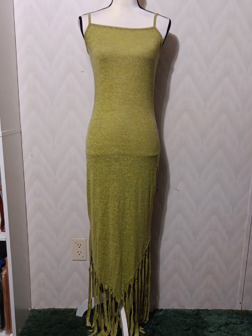 SHEIN Olive Green Knit Dress with Fringe Detail